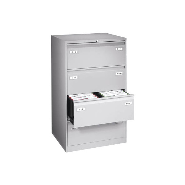 Bisley Hängeregistraturschrank Light- zweibahnig- 4 Schubladen- Din A4- lichtgrau- 1321x800x622 mm (HxBxT)