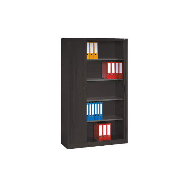 4025314278705 - Rollladenschrank mit Horizontal-Jalousie HxBxT 1980 x 1200 x 420 mm 4 Fachböden 5 Ordnerhöhen schwarzgrau C+P
