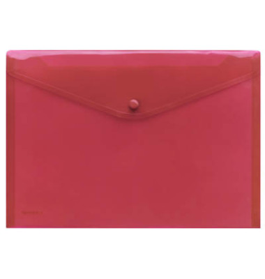 Dokumententasche - 40111-84, Din A4 quer, transparent rot, Polypropylen (PP), Druckknopfverschluss