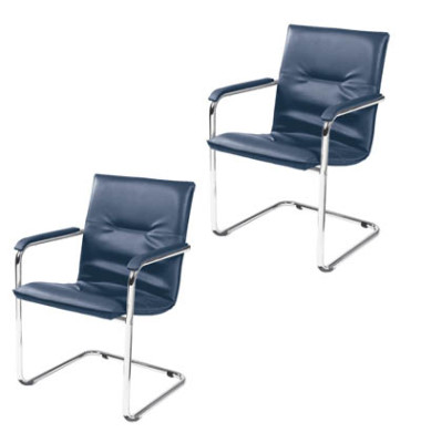 Besucherstuhl Rumba, blau / chrom, mit Armlehnen, Freischwinger