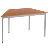 Schreibtisch, 74cm (H), 70/140x70cm (BxT), Trapezform, ahorn / silber