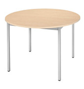 Schreibtisch, 74cm (H), 80x80cm (BxT), rund, ahorn / silber