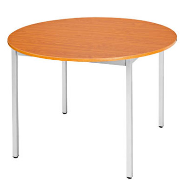 Schreibtisch, 74cm (H), 110x110cm (BxT), rund, kirsche / silber