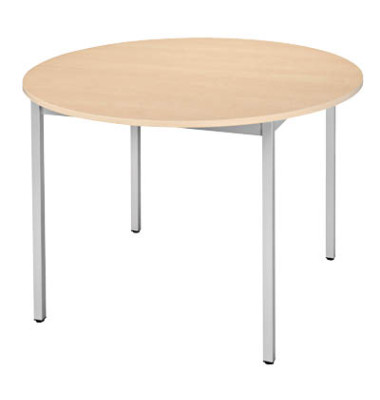 Schreibtisch, 74cm (H), 110x110cm (BxT), rund, ahorn / silber