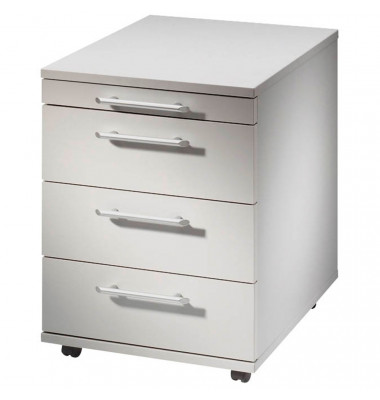 Rollcontainer Basic V1606/5 Holz lichtgrau, 3 normale Schubladen, mit extra Utensilienauszug, abschlie&szlig;bar