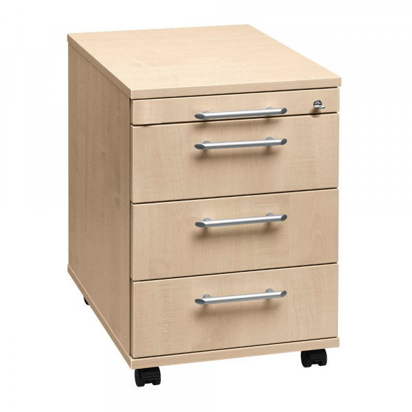 Hammerbacher Rollcontainer Solid VAC30/3/3/RE Holz ahorn, 3 normale Schubladen, mit extra Utensilienauszug, abschließbar 4032062120699 Hammer 3 Stück