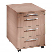 Rollcontainer Solid VAC30/N/N/RE Holz nussbaum, 3 normale Schubladen, mit extra Utensilienauszug, abschlie&szlig;bar