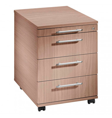 Rollcontainer Solid VAC30/N/N/RE Holz nussbaum, 3 normale Schubladen, mit extra Utensilienauszug, abschlie&szlig;bar