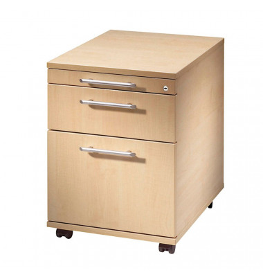 Rollcontainer Solid VAC20/3/3/RE Holz ahorn, 1 normale Schublade, mit extra H&auml;ngeregisterauszug, mit extra Utensilienauszug, ab