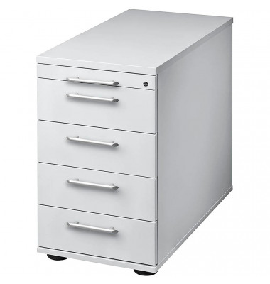 Standcontainer Solid VSC50/5 Holz lichtgrau, 4 normale Schubladen, mit extra Utensilienauszug, abschlie&szlig;bar