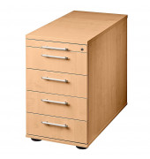 Standcontainer Solid VSC50/6 Holz buche, 4 normale Schubladen, mit extra Utensilienauszug, abschlie&szlig;bar
