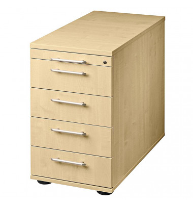 Standcontainer Solid VSC50/3 Holz ahorn, 4 normale Schubladen, mit extra Utensilienauszug, abschlie&szlig;bar