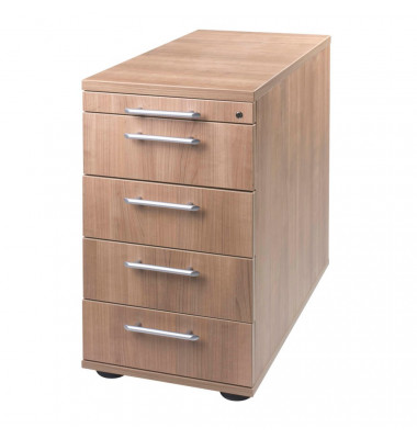 Standcontainer VSC50/N Solid, Nussbaum, 5 Schubladen, Spanplatte, melaminbeschichtet, abschlie&szlig;bar