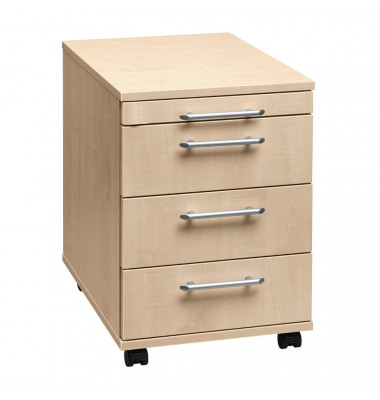 Rollcontainer Basic V1606/3 Holz ahorn, 3 normale Schubladen, mit extra Utensilienauszug