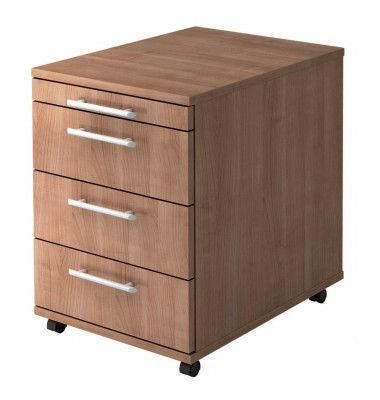 Rollcontainer Basic V1606/N Holz nussbaum, 3 normale Schubladen, mit extra Utensilienauszug