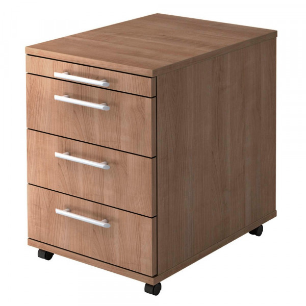 4032062120354 - Rollcontainer Basic V1606 N Holz nussbaum 3 normale Schubladen mit extra Utensilienauszug 4032062120354 Hammerbacher