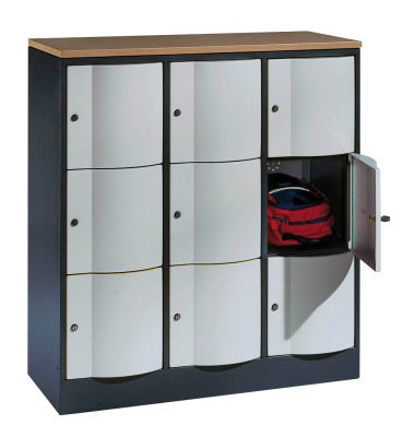 Schließfachschrank Resisto 8573-372, Metall, 3 Abteile mit 9 Fächern, abschließbar, 115x125,5cm (BxH), silber