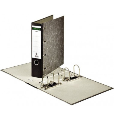 Doppelordner 220110, 2xA5 quer 75mm breit Graupappe (RC) mit Wolkenmarmor-Papier bezogen Wolkenmarmor schwarz