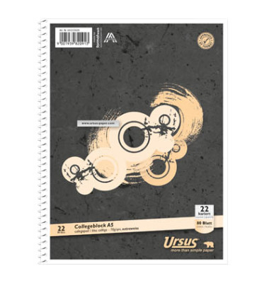 Collegeblock 044335020 Kleinformat, Muster, Lineatur 22 / kariert mit Rand innen, A5, 70g, grau, 80 Blatt