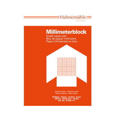 Millimeterpapier A3 rot/opak 80/85g 1mm-Teilung 50 Blatt