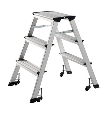 Klapptritt 8890, 2x 3 Stufen, silber, Aluminium
