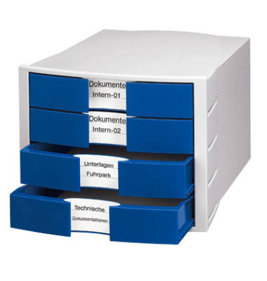 Schubladenbox Impuls 1010-14 lichtgrau/blau 4 Schubladen geschlossen Schubladenbox Impuls 1010-14 lichtgrau/blau 4 Schubladen geschlossen