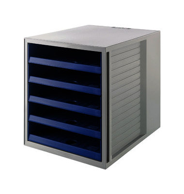 Schubladenbox Schrank-Set Karma 14018-16 grau/blau 5 Schubladen offen