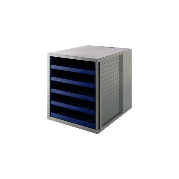 4012473140806 - Schubladenbox SCHRANK-SET KARMA 5 offene Schubladen DIN A4 leichtlaufend B 275 x T 330 x H 320 mm blau