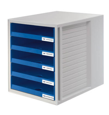 Schubladenbox Schrank-Set 1401-14 grau/blau 5 Schubladen offen