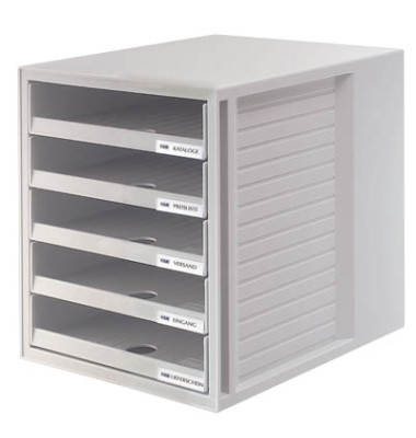 Schubladenbox Schrank-Set 1401-11 lichtgrau/lichtgrau 5 Schubladen offen