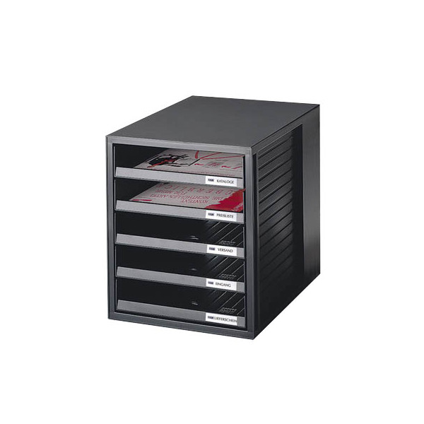 4012473140165 - - Schubladenbox schrank-set 5 Schubladen din A4 Polystyrol Gehäusefarbe schwarz Farbe der Schublade schwarz