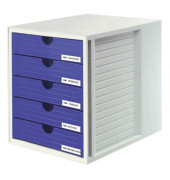 Schubladenbox System-Box 1450-14 grau/blau 5 Schubladen geschlossen