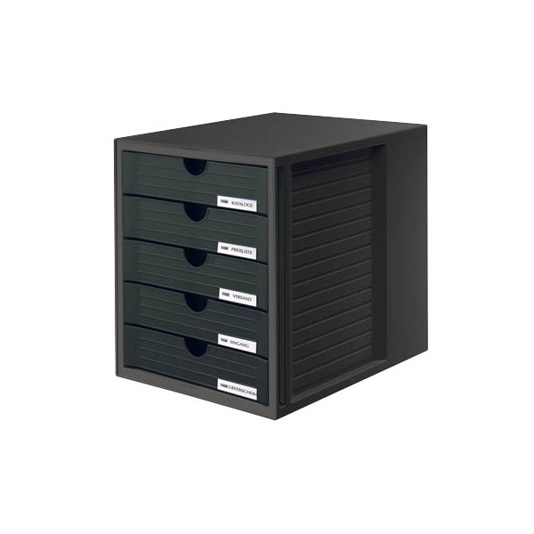 4012473145047 - - Schubladenbox systembox 5 Schubladen din C4 Polystyrol Gehäusefarbe schwarz Farbe der Schublade schwarz