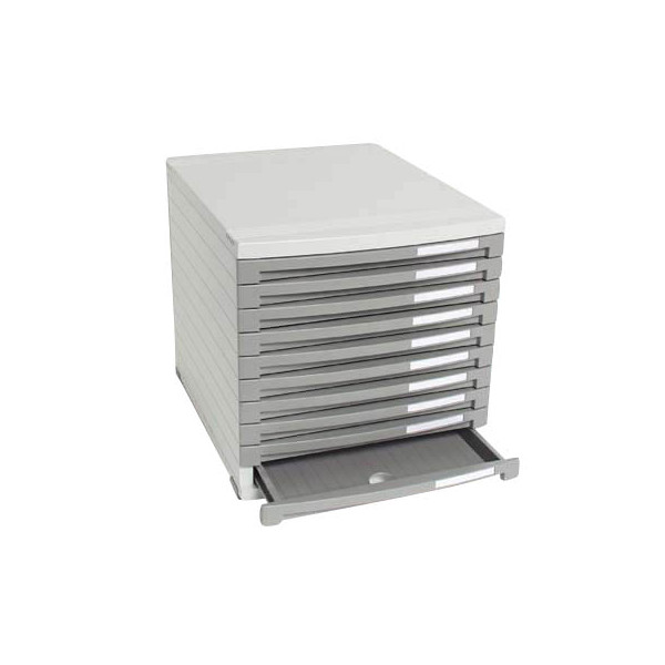 4012473151017 - - Schubladenbox contur 10 Schubladen din A4 din B4 din C4 Polystyrol Gehäusefarbe lichtgrau Farbe der Schublade dunkelgrau