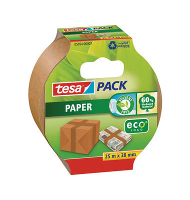 Packband Tesapack Paper 05054-07-01, 38mm x 25m, Papier, handabreißbar, braun