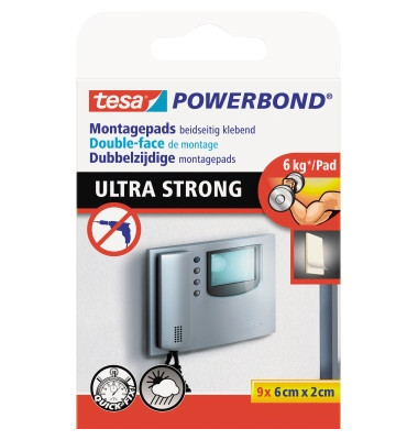 Klebepads 55790-00001-00 Powerbond ULTRA STRONG, 9 St&uuml;ck, 20x60mm (BxL), doppelseitig, permanent