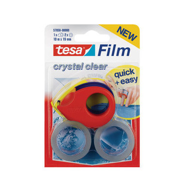 Klebebandabroller KRISTALL - KLAR 57859-00000-13, f&uuml;r Klebeb&auml;nder bis 19mm x 10m, rot/blau