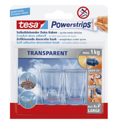 Klebehaken Powerstrips TRANSPARENT, 58813-00000-20, bis 1kg, transparent