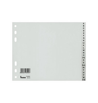 Kunststoffregister 93200, A bis Z, A4 halbe H&ouml;he, 120&micro;m, graue Taben, 24-teilig