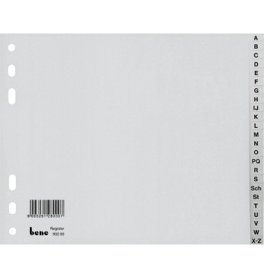 Kunststoffregister 93220 A-Z A4 halbe Höhe 0,12mm graue Taben 20-teilig