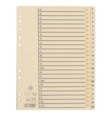 Kartonregister 93408, A bis Z, A4, 210 g/m², chamois Taben, 24-teilig