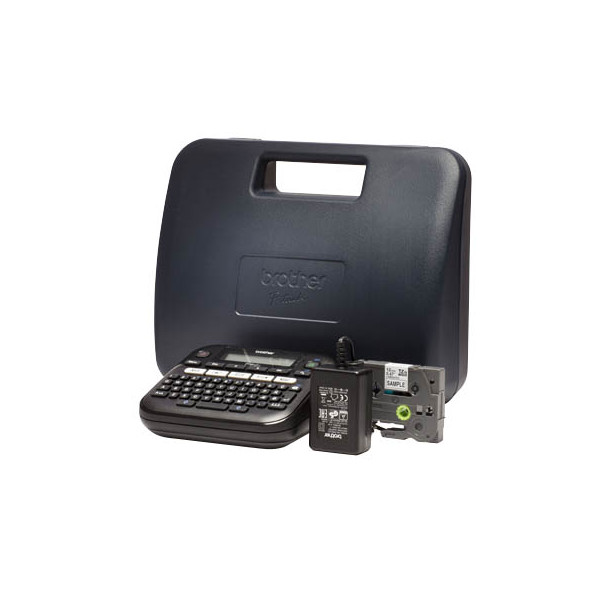 4977766757287 - - Beschriftungsgerät PT-D210VP 3 Schriftgrößen 2 Druckzeilen inkl Schriftband (12 mm x 4 m schwarz auf weiß) Netzadapter Hartschalenkoffer