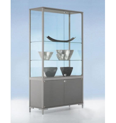 Staufachvitrine 1000 Dekor Silber mit vollverglastem Vitrinenteil