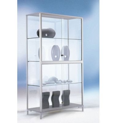 Standvitrine 1500 Dekor Silber mit vollverglastem Vitrinenteil