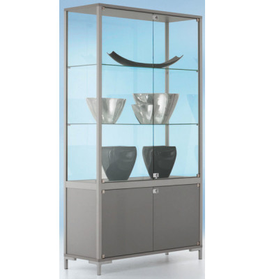 Staufachvitrine 1500 Dekor Silber mit vollverglastem Vitrinenteil