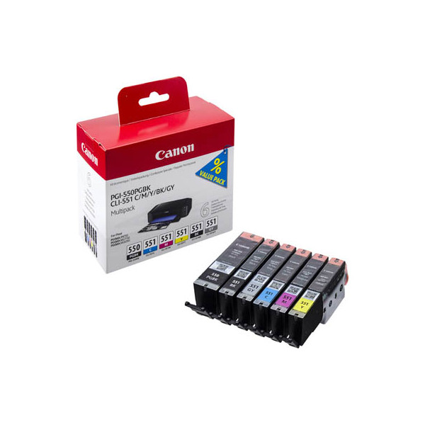 8714574623207 - Druckerpatrone PGI-550 CLI-551 C M Y (6496B005) Multipack 2x schwarz cyan magenta gelb grau 8714574623207 6 Stück