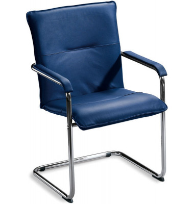 Besucherstuhl DESKIN1, blau / chrom, mit Armlehnen, Freischwinger