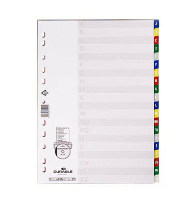 Kunststoffregister 675527, A bis Z, A4, 120µm, farbige Taben, 20-teilig