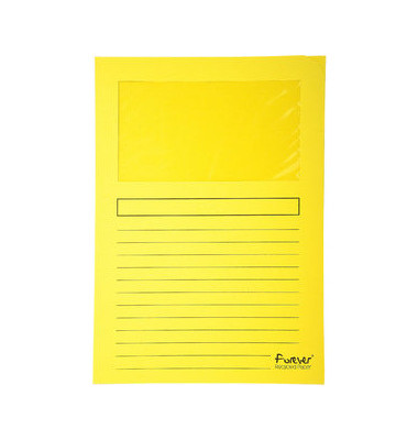 Sichtmappe Forever 5010 A4 120g Papier gelb für lose Blätter mit Sichtfenster 100 Stück