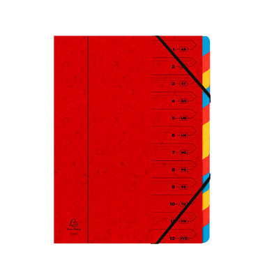 Ordnungsmappe 54125E, 1-12, rot, A4, 12 F&auml;cher